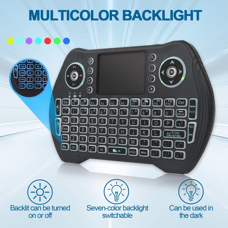 EASYTONE Backlit Mini Wireless Keyboard Touchpad Mouse Combo with Rechargable Li-ion Battery Multi-Media Keys, Handheld Keyboard for Android TV Box, Smart TV, X-Box, PC, Android Windows Linux MacOS - Image 3
